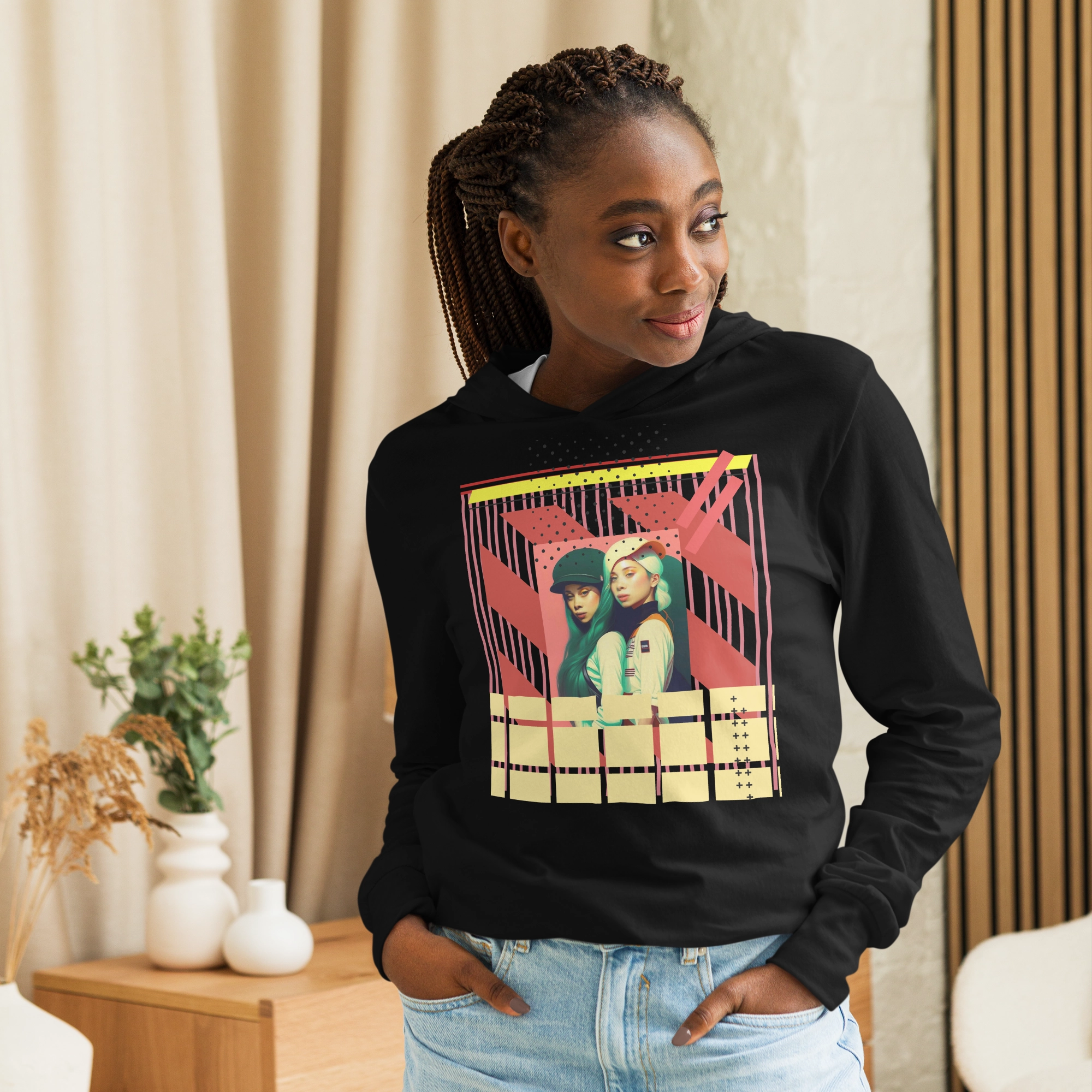 thermal 90'sRetro Hooded long-sleeve tee
