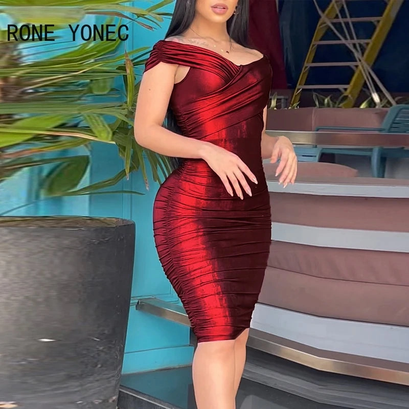 Hidden Pocket "Glamour Off-Shoulder Bodycon Dress"
