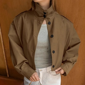 Comfortable Fabric Khaki Lapel Simple Single-breasted Coat