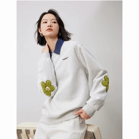 FeatherlightConstruction Floral Patchwork Sleeve Casual Pullover Sweatshirt for Women