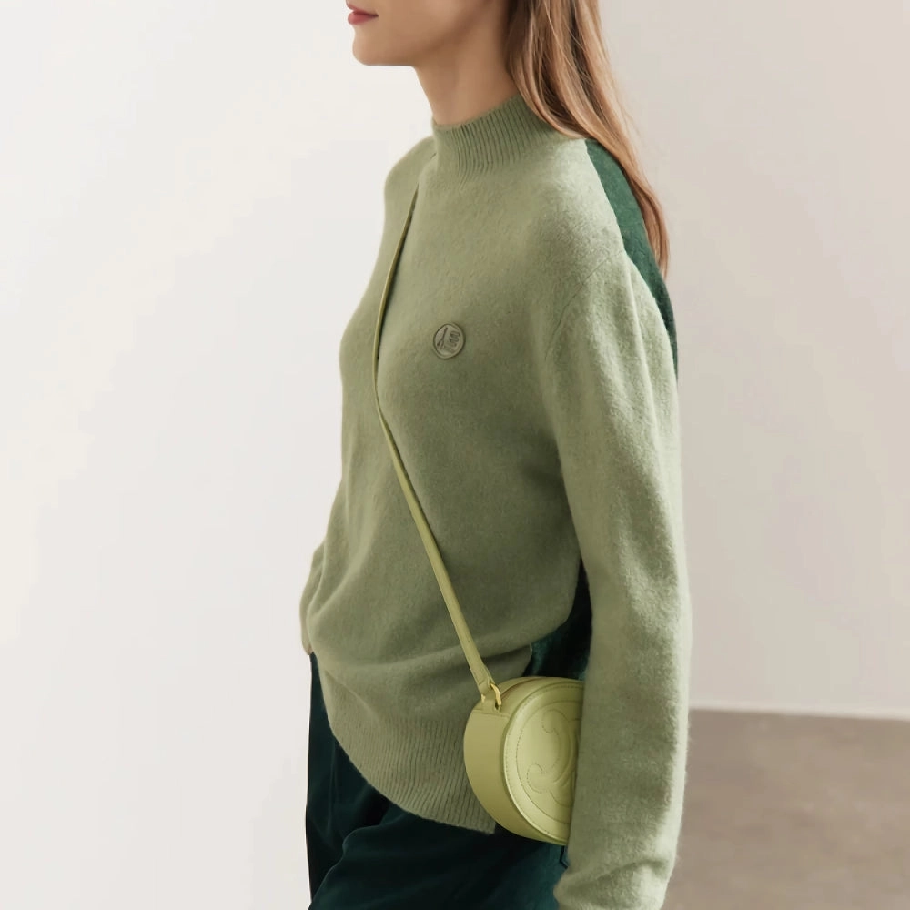 Autumn Mock Neck Embroidery Knitted Pullover Sweater Low Profile Zipper Closure Regular Fit