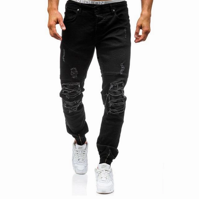 Formal Look casual sneakers West Louis? Hip Hop Washed Men Skinny Hole Jean