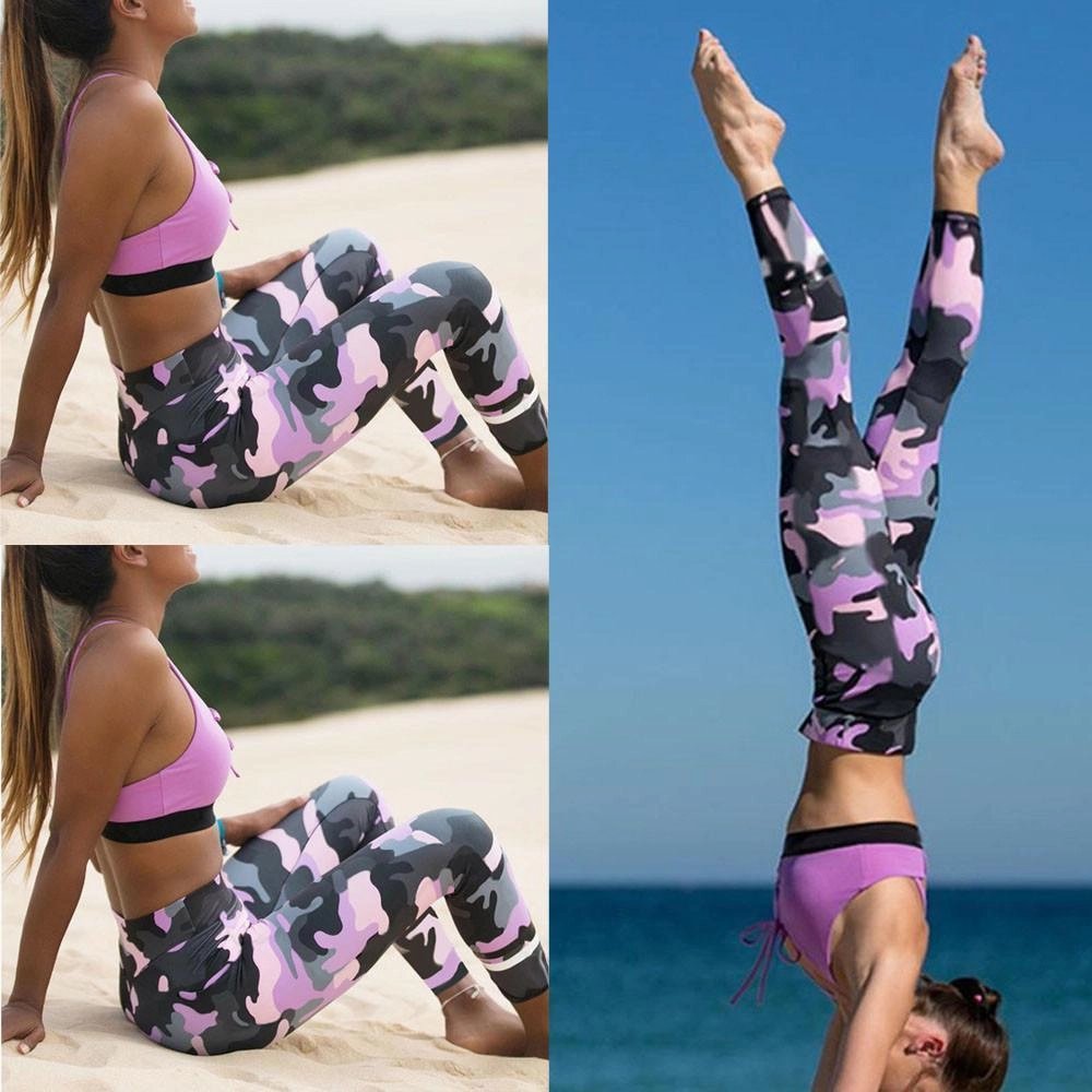 ZeroDistraction Waistline Women Pink Camouflage Yoga Leggings