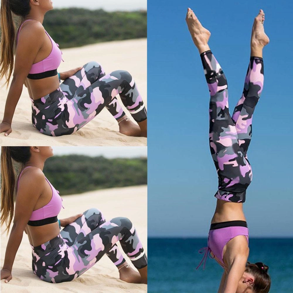 Linen Women Pink Camouflage Yoga Leggings