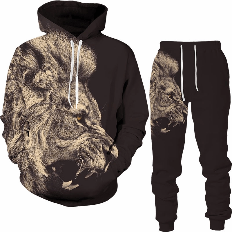 3D Digital Printing Animal Lion Sweatshirt Sweatpants Comfy Look