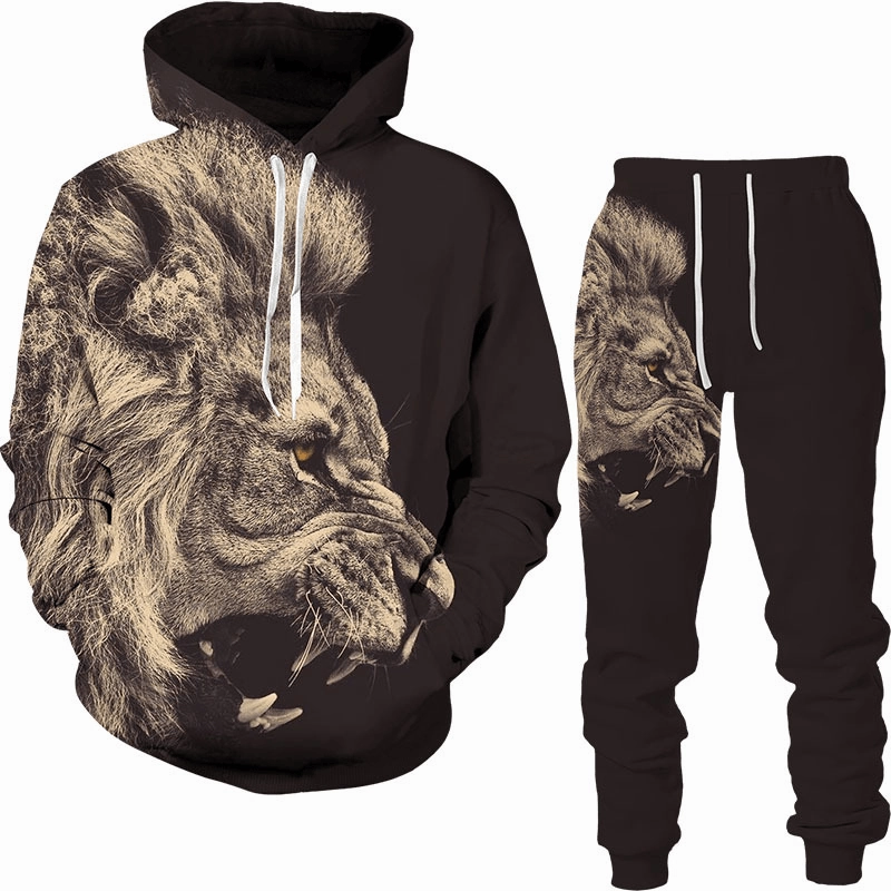 Basic Hoodie 3D Digital Printing Animal Lion Sweatshirt Sweatpants