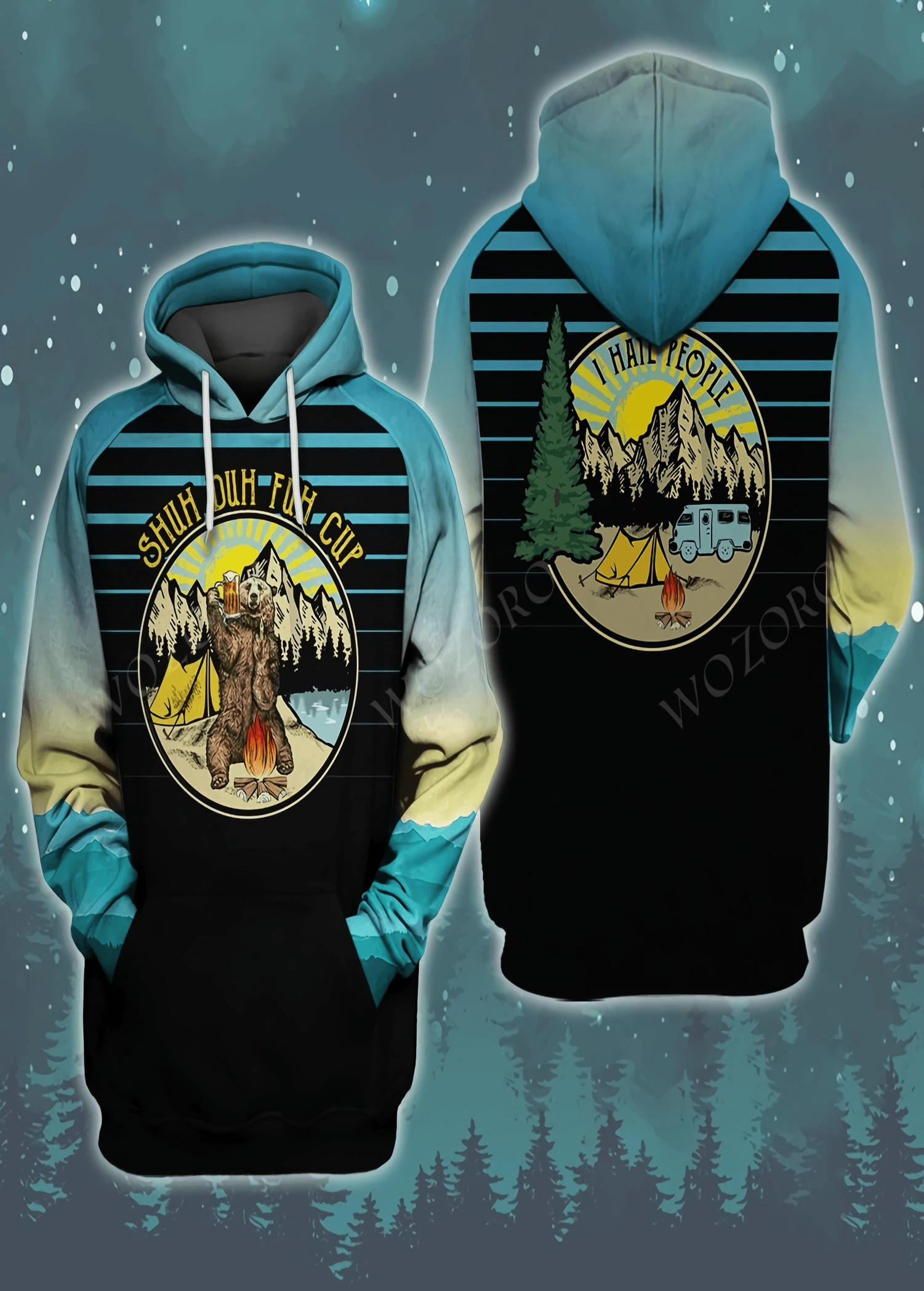 product team unity American Super plus Size Men Sweater Bear Stupid Bear Series Hooded Pullover Sweater Casual Long-Sleeved