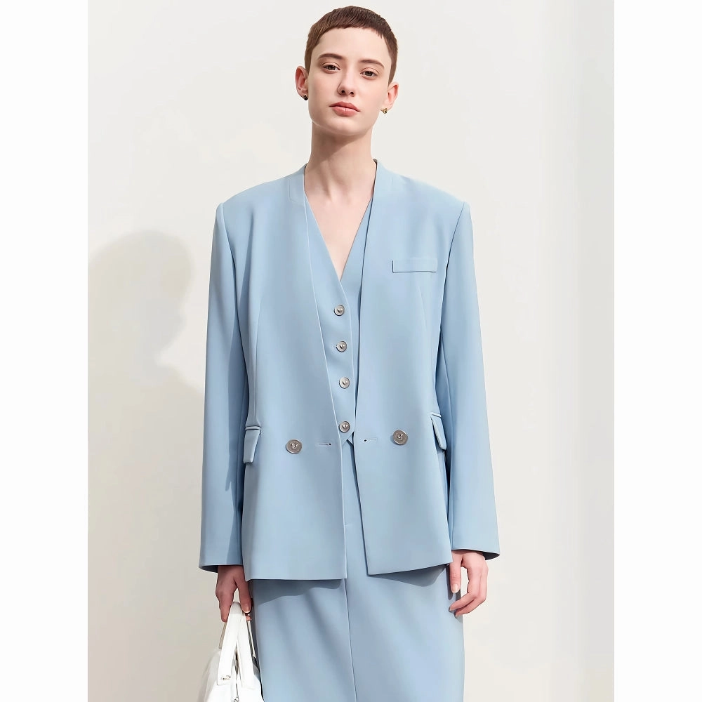 Autumn V-neck Blazer with Heart-shaped Buckle Non Restrictive Silhouette