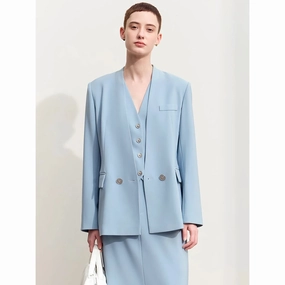 Autumn V-neck Blazer with Heart-shaped Buckle Non Restrictive Silhouette