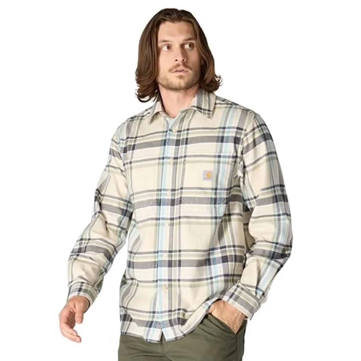 Cozy Robe Trendy Trousers Men's Rugged Flex Long-Sleeve Plaid Shirt 107010