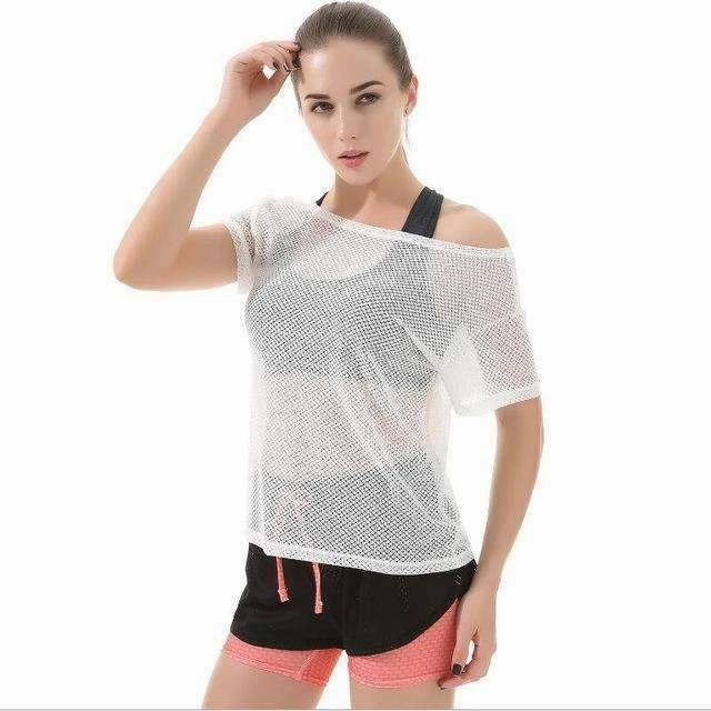 Ventilation Zones Women Black Short Sleeve Elastic Yoga Mesh Sports T Shirt Fitness Women's Gym Running Black Tops Tee Quick Dry Shirts