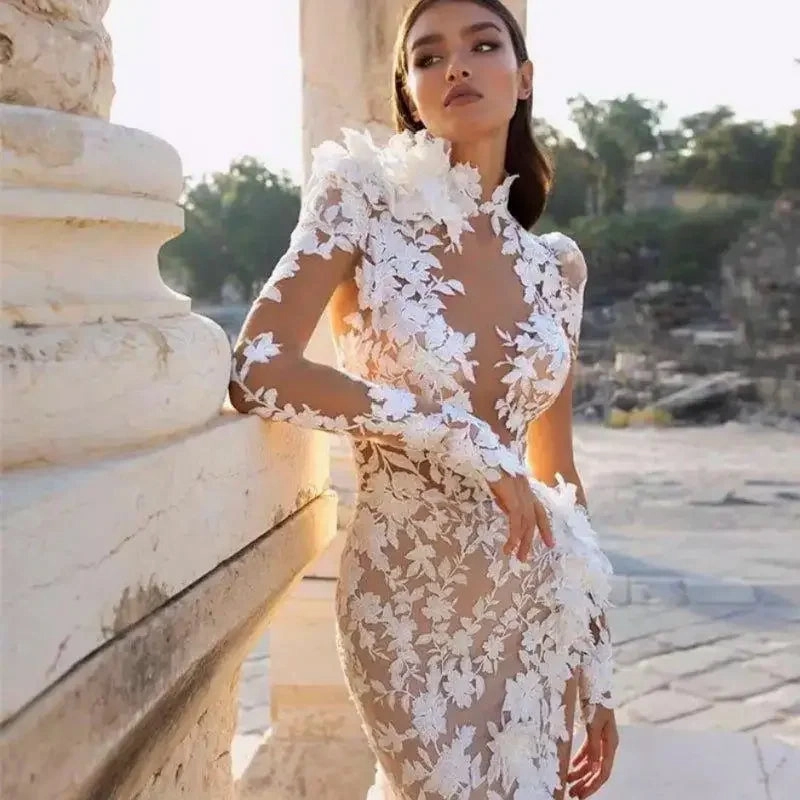 Gentle Stitch Elegant formal piece Arabia Illusion Lace Wedding Dress