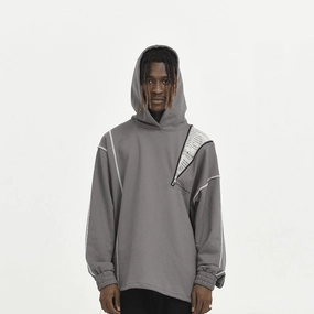 goes with boots Warm in winter Asymmetrical Zipper Reverse Process Printing Loose Hooded Sweatshirt