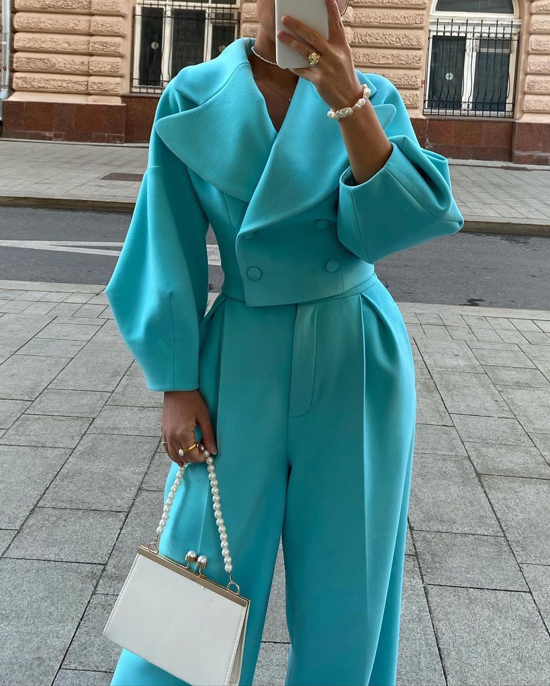 Autumn And Winter  Casual Woolen Suit Lantern Sleeve Large Lapel Training Girl Breathable New