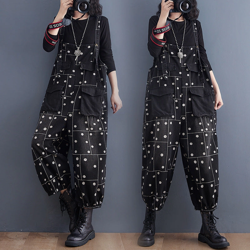 Autumn And Winter New Washed Denim Suspender Pants Mid Rise Structure