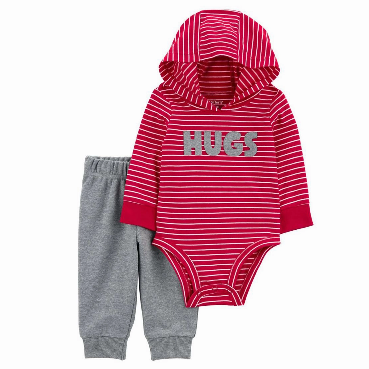 Baby Boy 2-Piece Striped Hugs Hooded Bodysuit Pant Set 1S050310 Silver Glow Comfortable Coat