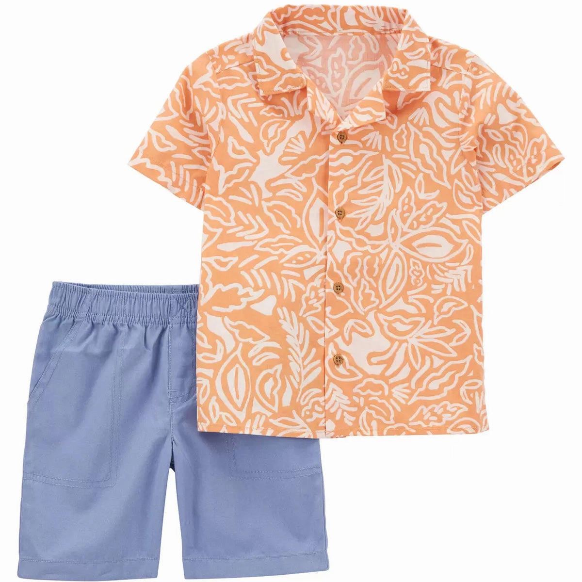 Baby Boys' 2-Piece Palm Linen Button-Front Shirt & Short Set 1R046810 Breathable Style
