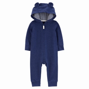Baby Boys' Bear Hood Zip-Up Thermal Jumpsuit EcoConscious Production SlipResistantHem