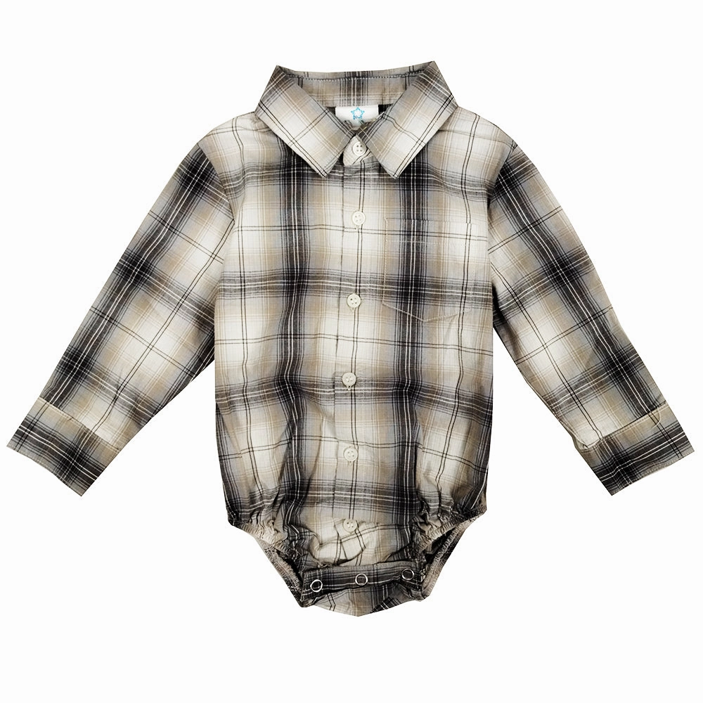 FourWayStretchClothing Baby Boys' Long-Sleeve Gray & Earth Tone Plaid Bodyshirt 4305