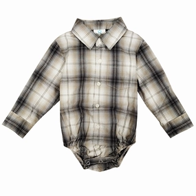 Baby Boys' Long-Sleeve Gray & Earth Tone Plaid Bodyshirt 4305 Sophisticated Style