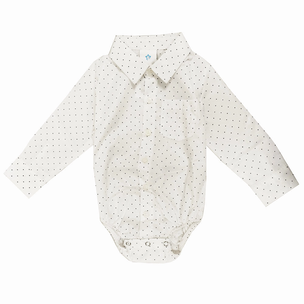 PillingResistant Cool Hooded Jacket Baby Boys' Long-Sleeve White Bodysuit with Black Dots 4302
