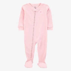 Quiet Luxury FadeResistantDye Baby Girl Heart Waffle Knit Footie 1-Piece Pajamas - Pink 1S393710-969