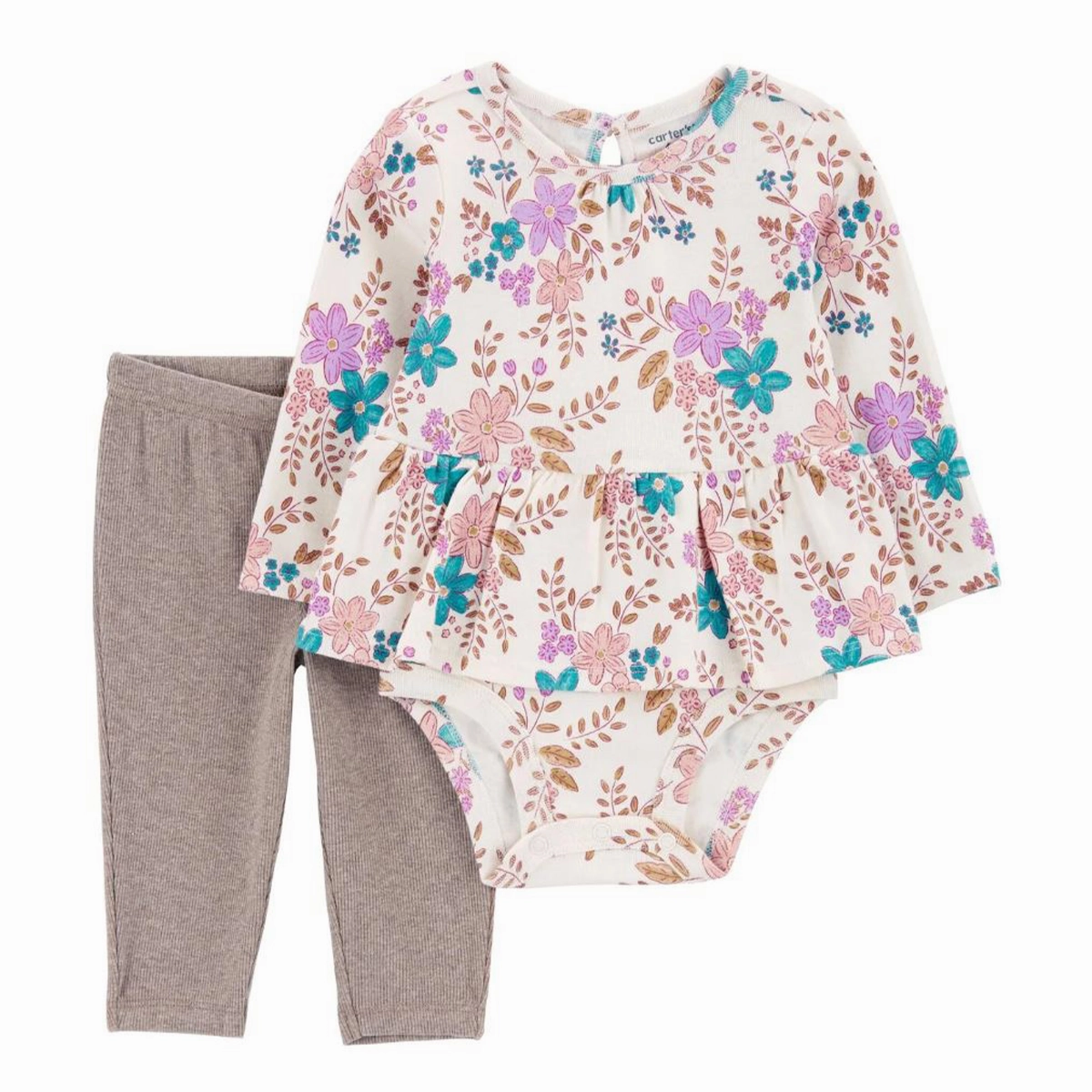 Digital Core Baby Girls' 2-Piece Floral Peplum Bodysuit Pant Set 1R965710