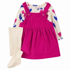 Baby Girls' 3-Piece Tulip Tee & Corduroy Jumper Set 1R972010 Flatlock stitching Breezy Comfort