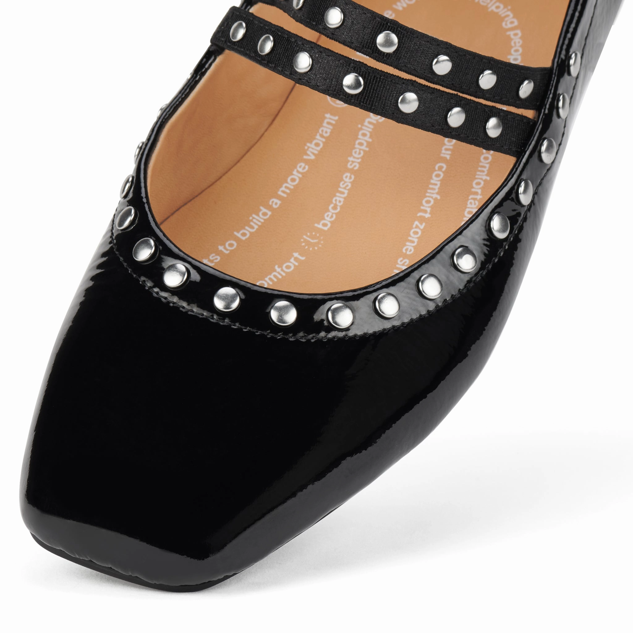 Dynamic Style Adaptive Feel Ballet MJ Square Toe Stud Black Patent