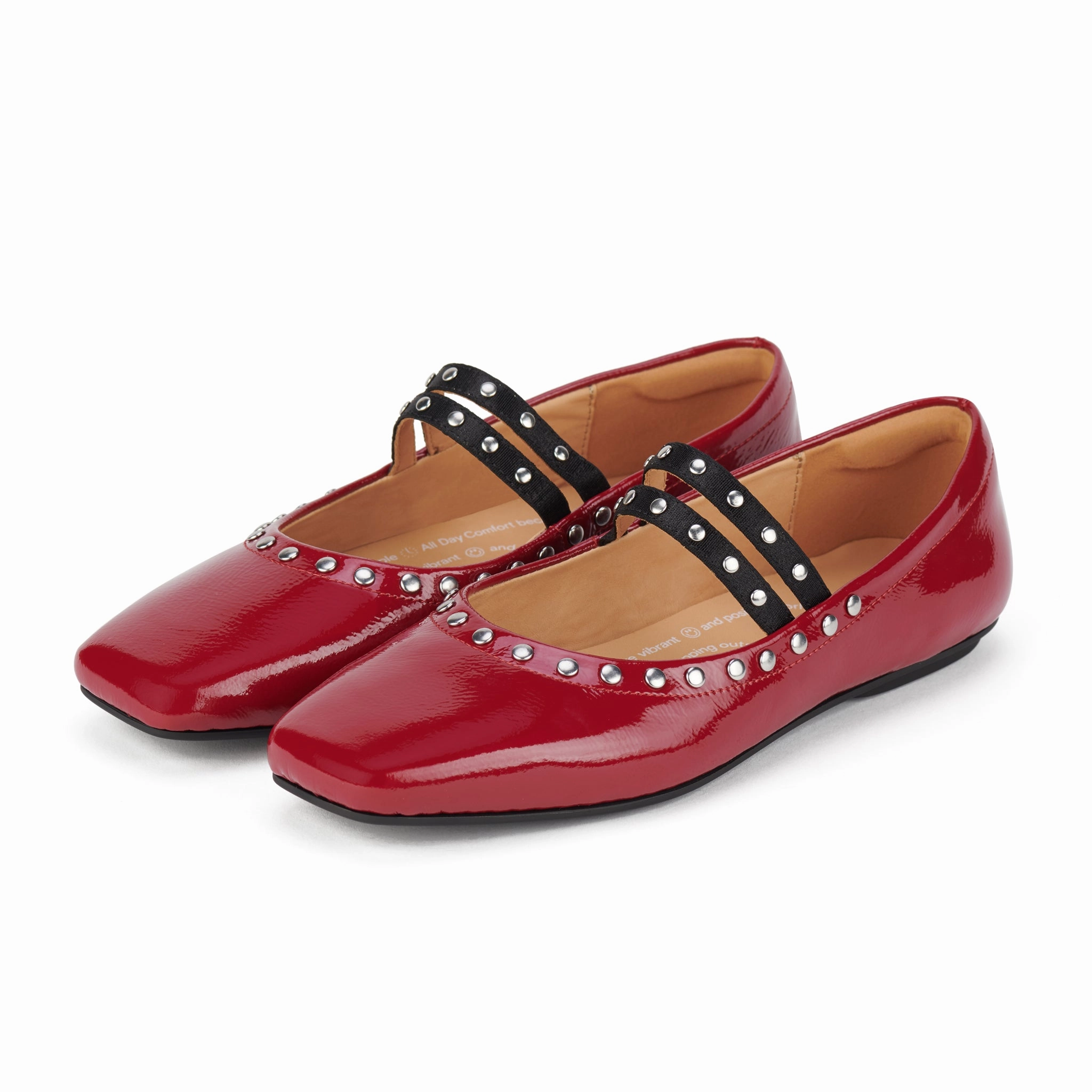 Ballet MJ Square Toe Stud Merlot Patent Easy   To   Wear