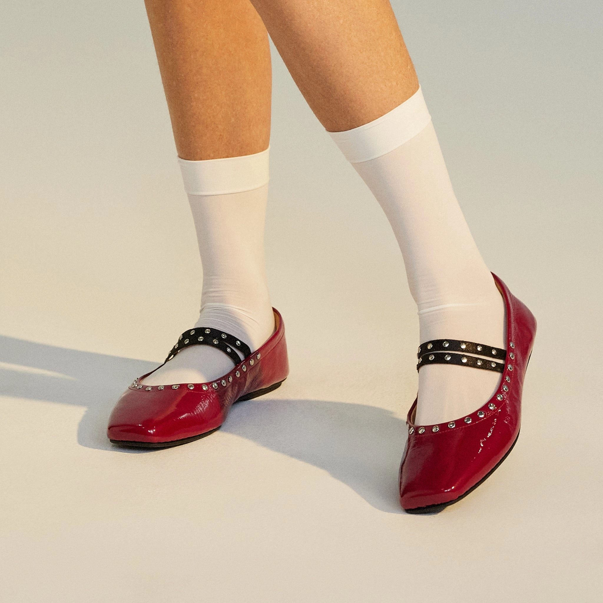 Ballet MJ Square Toe Stud Merlot Patent Supportive Step Padded Comfort