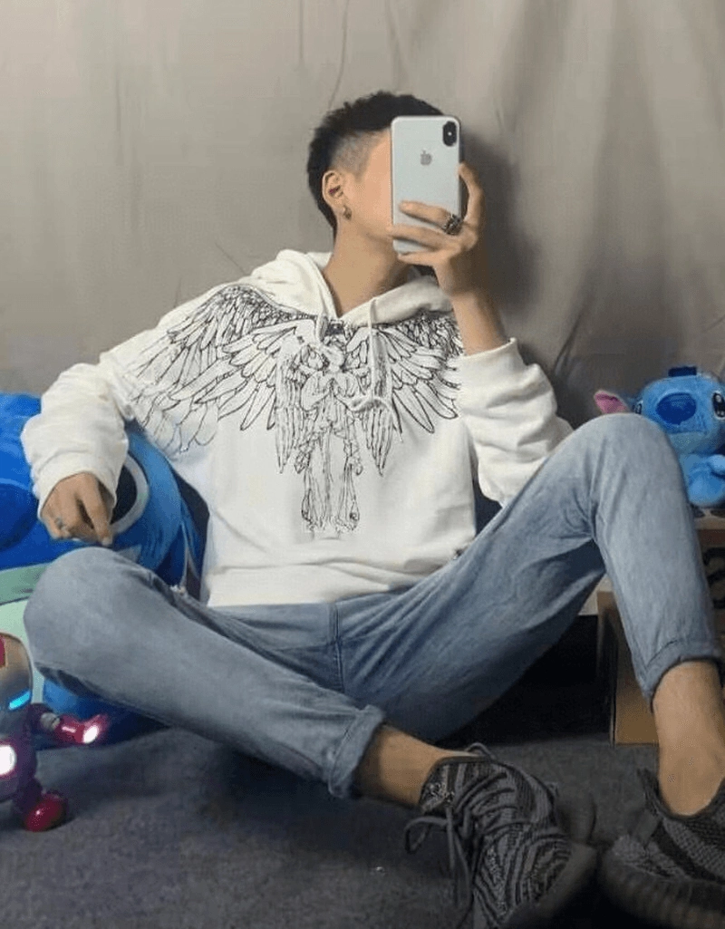 Men'S and Women'S Same Style Couple Sweater with Angel and Virgin Wings Pattern Beach Cover