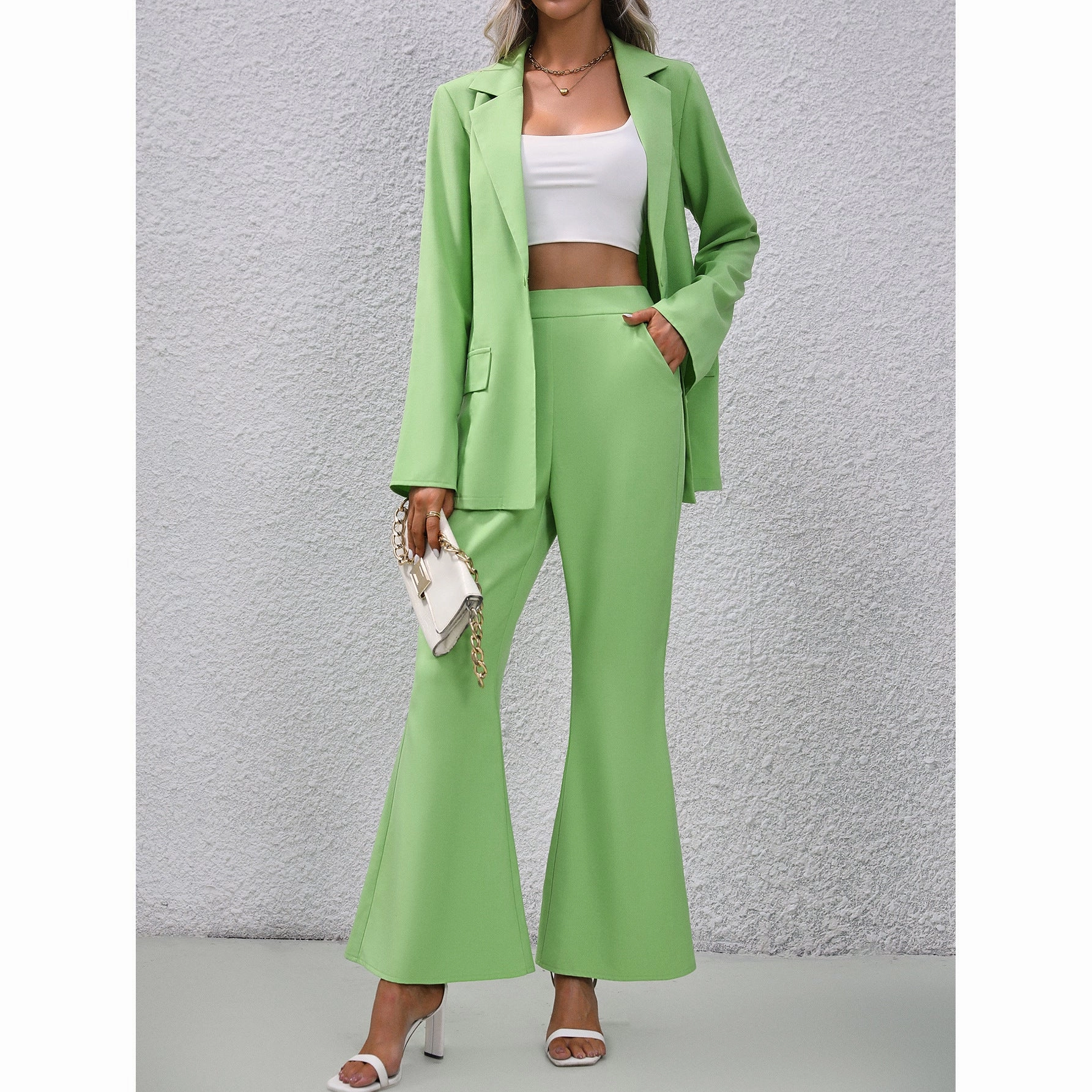 Shopping Comfy European And American Solid Color Small Suit Bell-bottom Pants