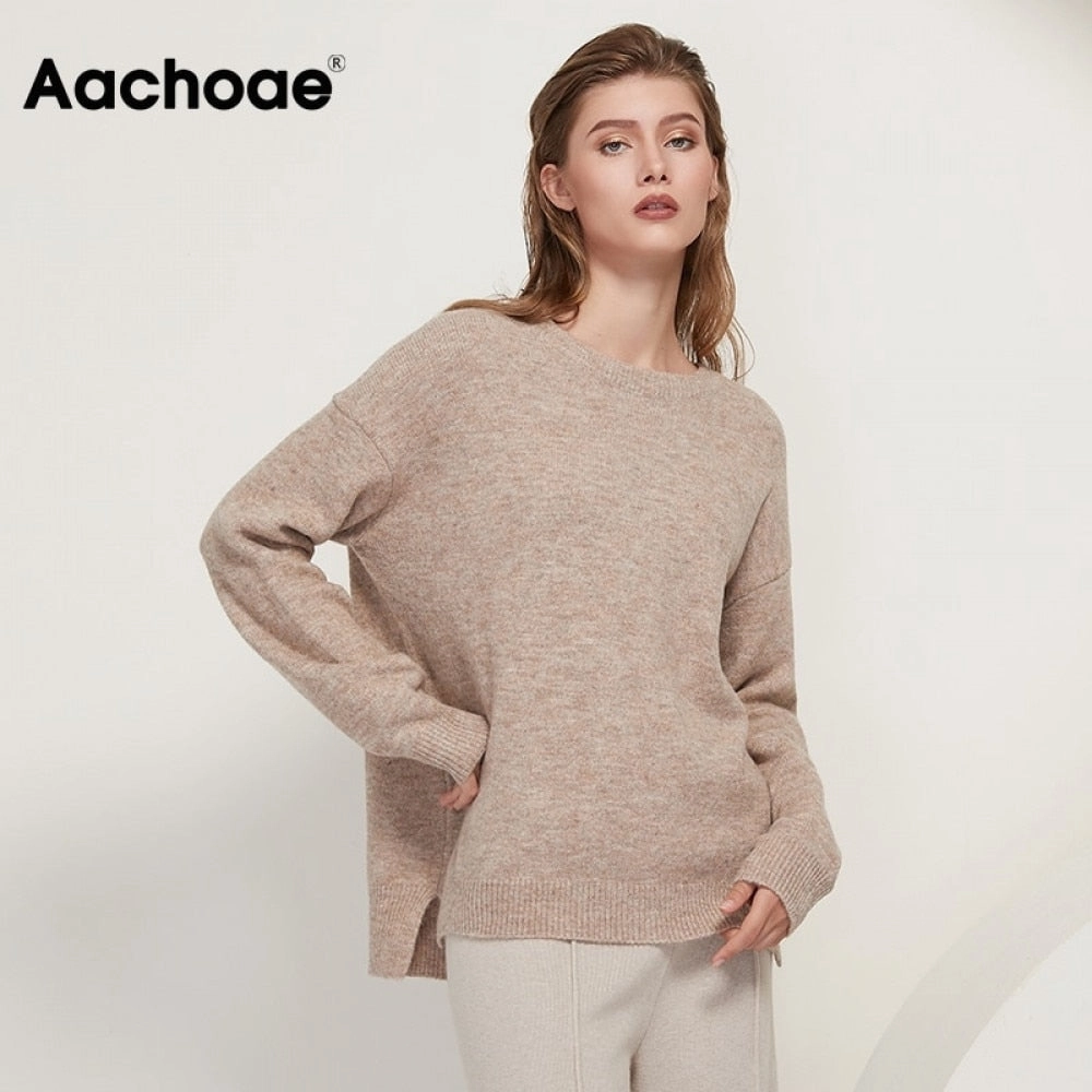 Beautiful O Neck Cashmere Pullover Sweater Minimal Aesthetic Four Way Stretch