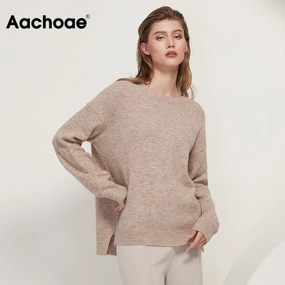 Beautiful O Neck Cashmere Pullover Sweater Minimal Aesthetic Four Way Stretch