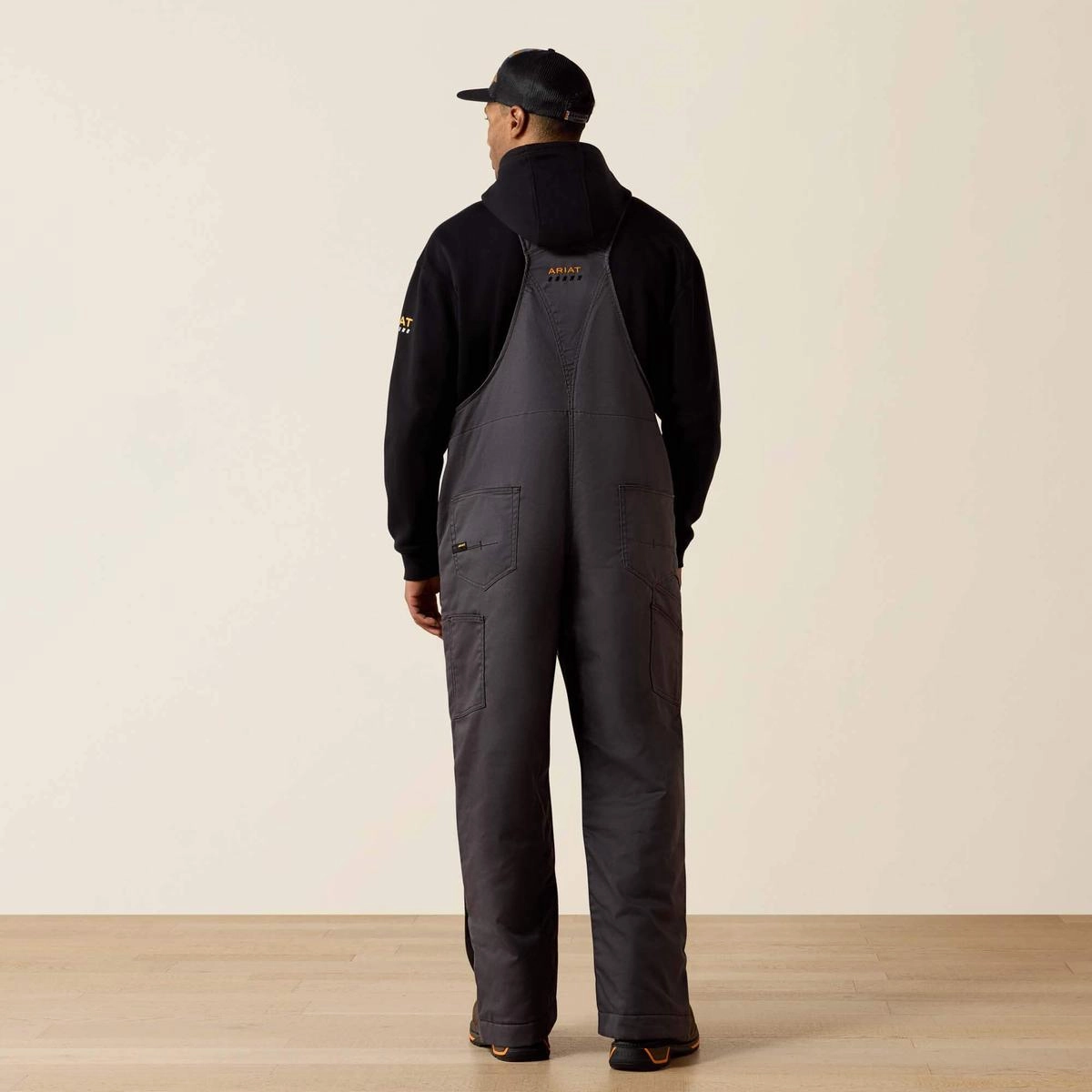 Big and Tall Men's Rebar DuraCanvas Stretch Gray Insulated Bib Overall 10036680 Adjustable Drawcord