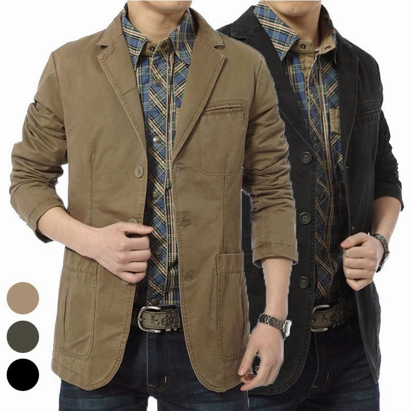Blazer Men Spring Autumn Casual Cotton Denim Jackets ShrinkResistantFabric