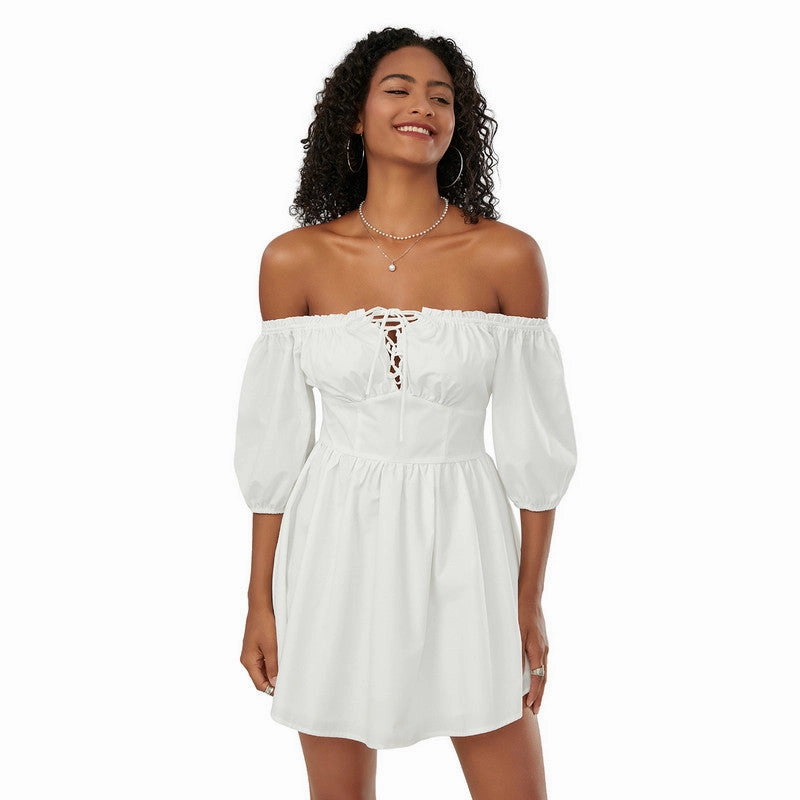 Fashion Forward Summer Chic Off-Shoulder Mini A-Line Dress with Puff Sleeves