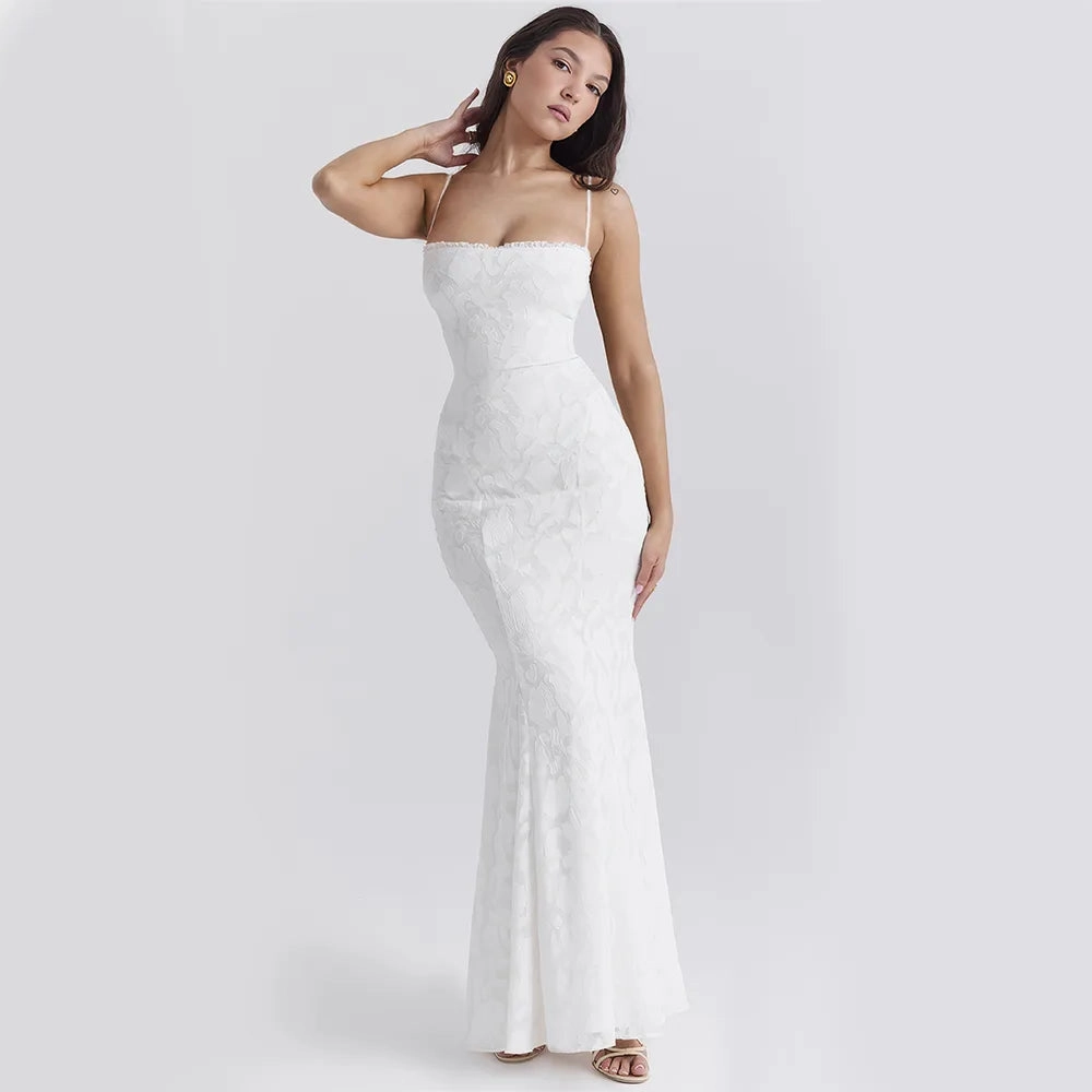 Metal Shine White Lace-up Maxi Dress