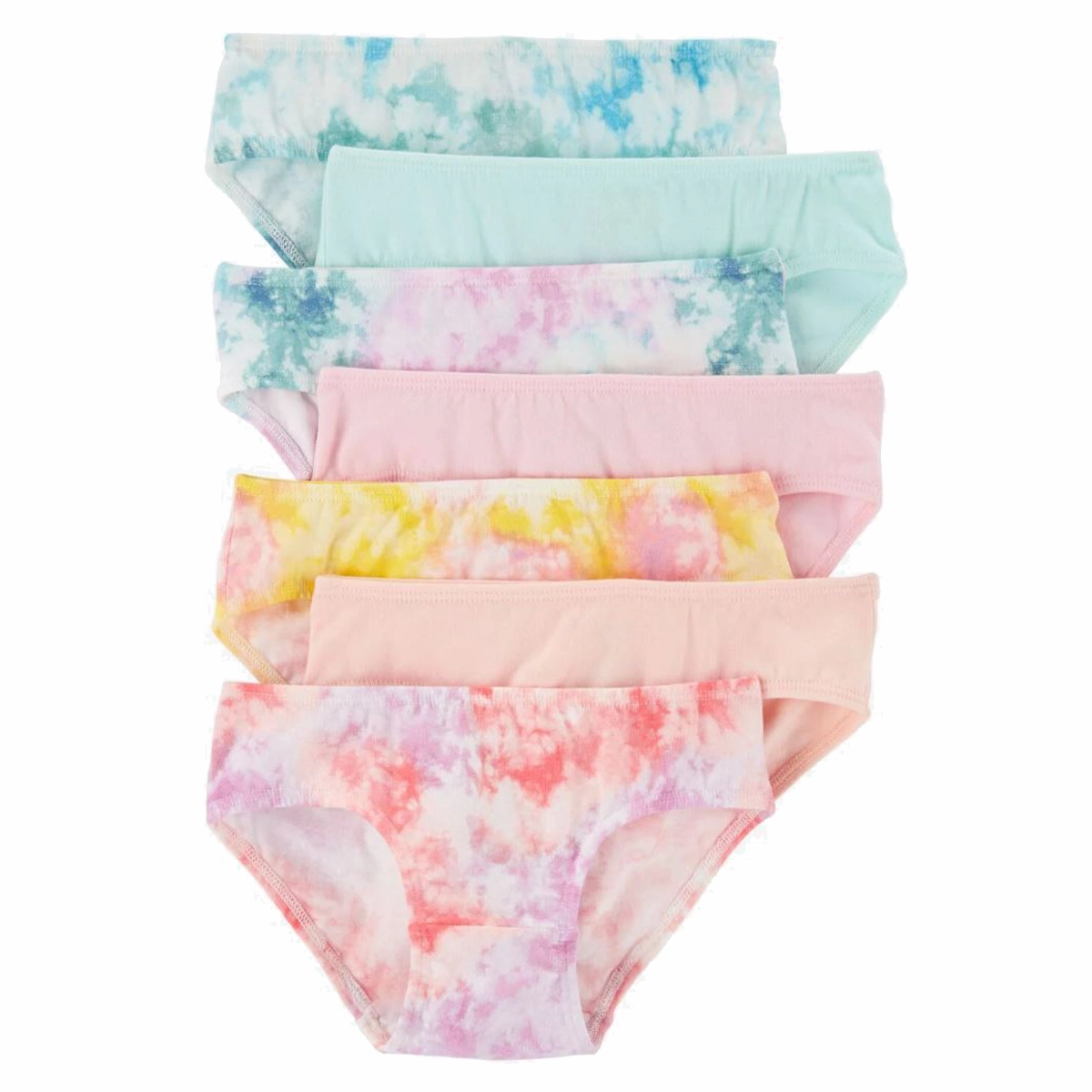 Easy Wash Girls' 7-Pack Tie-Dye Hipster Stretch Cotton Undies 2R168410