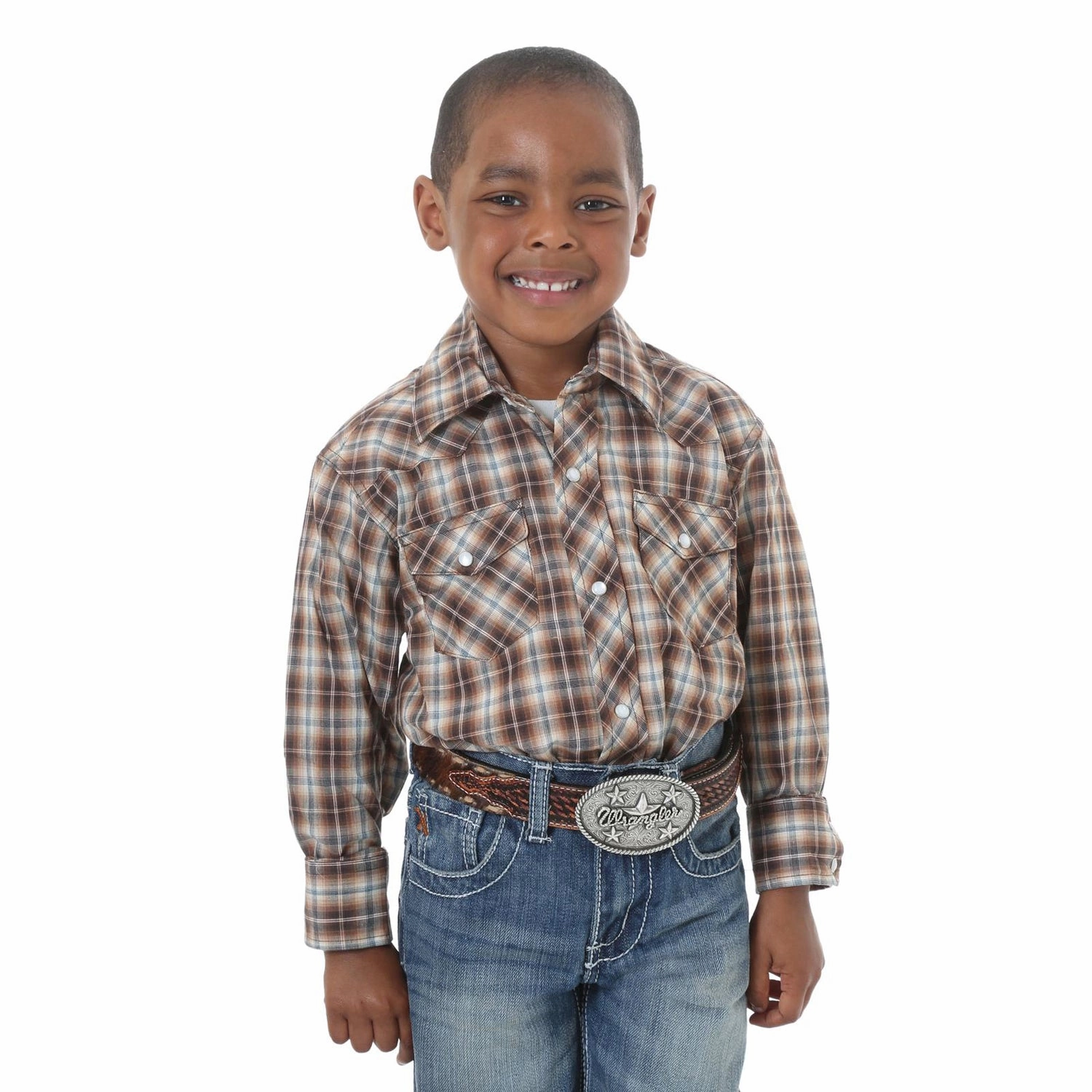 Boy's Long Sleeve Western Plaid Shirt 201WAAL SmoothInnerLining AntiStaticTechnology
