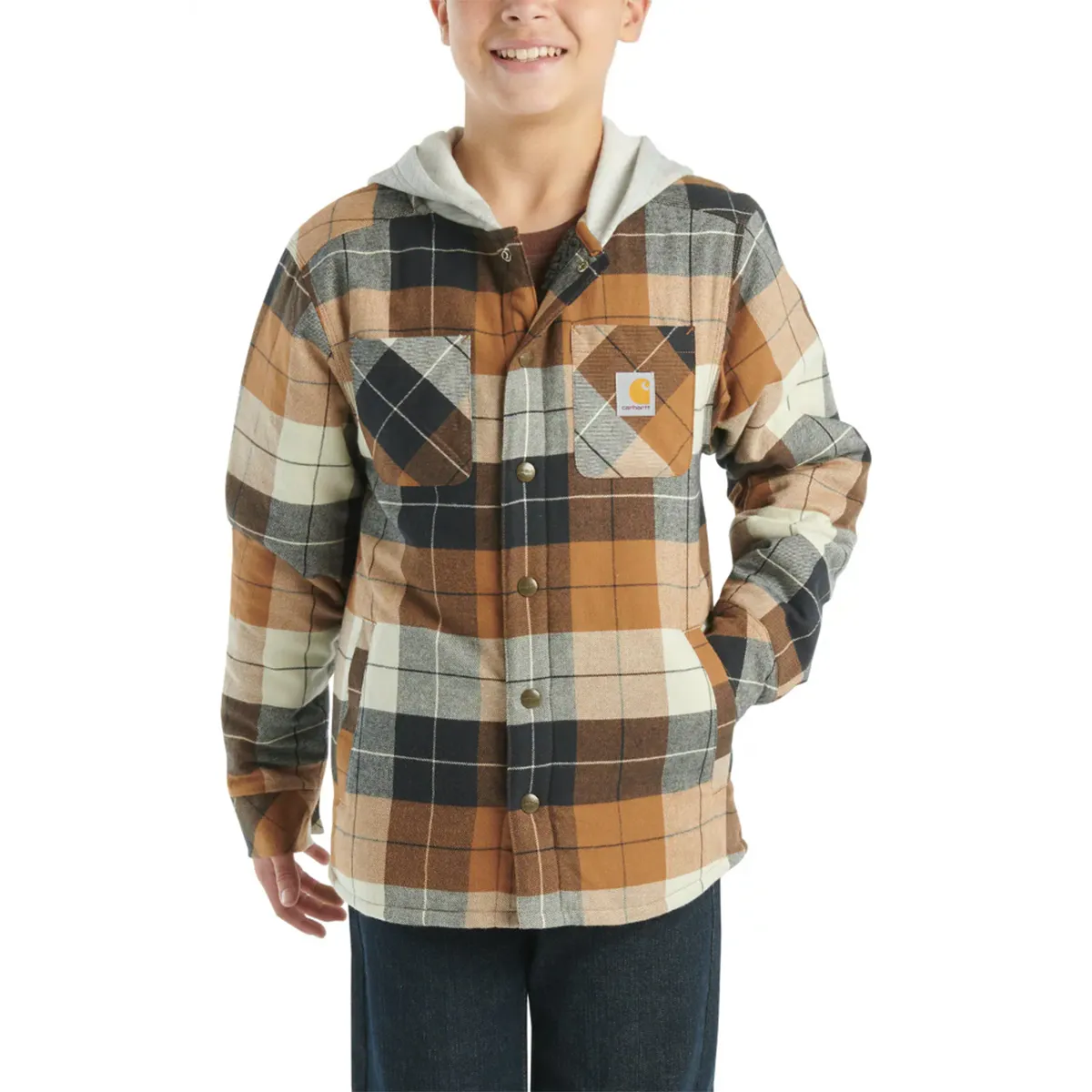 Boys' Long-Sleeve Flannel Snap-Front Hooded Shirt Jacket CP8584 Travel Vibe