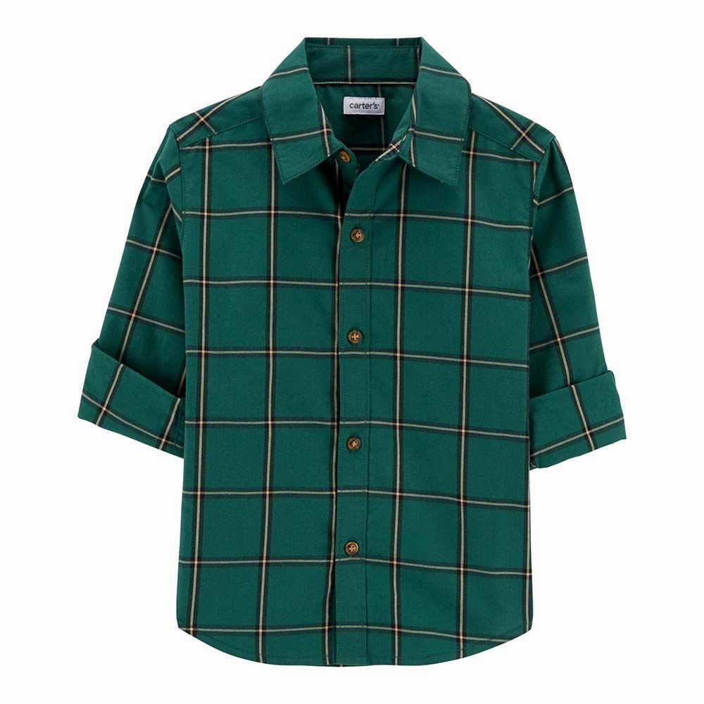 Boys' Plaid Button-Front Poplin Shirt Accessory Fashion AntiSnagFabric