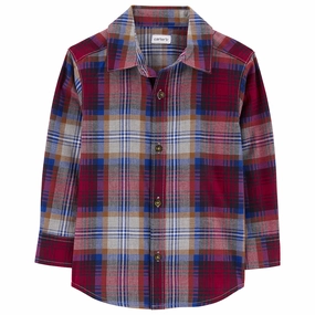 Cozy Pajama Pants Boys' Plaid Button-Front Twill Shirt