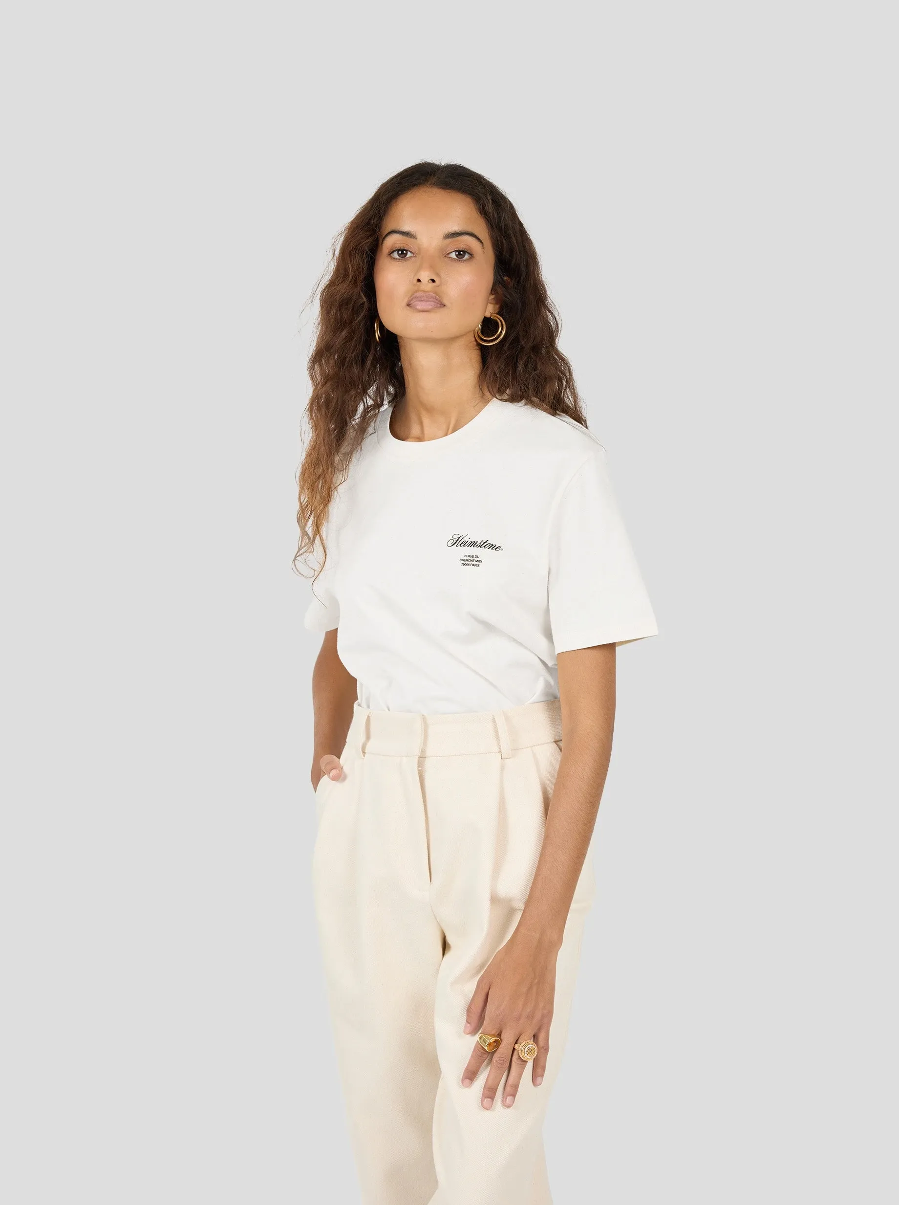 T-shirt Collector Unisexe ?C Cr??me avec Logo Heimstone Noir Circular Knit Design Stretch Jersey Knit