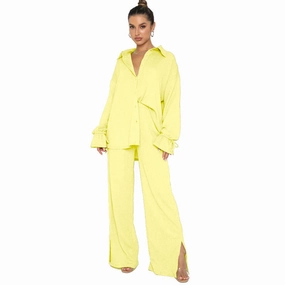 Solid Color Polo Collar Single-breasted Long Sleeve Tied Top Smart Trousers Suit Modern Work Breathable Dinner