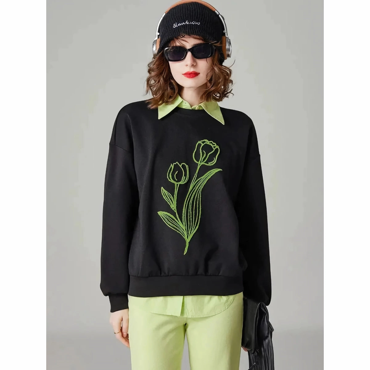 Fashionable Women's Floral Embroidered Loose Fit Pullover Hoodie summer look
