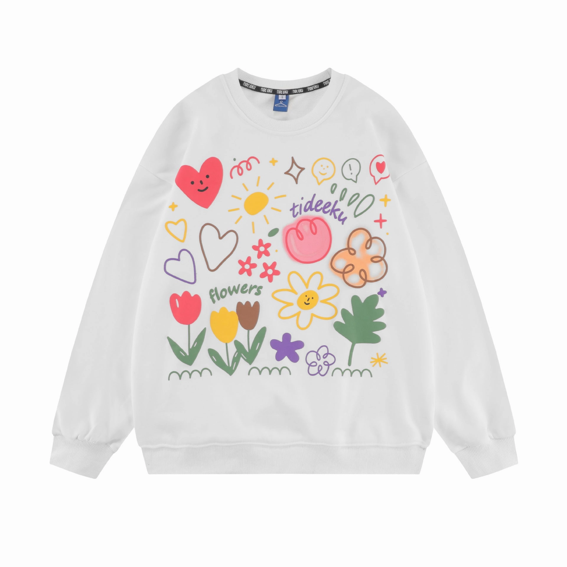 product geometric precision Trendy Design American Tide Brand Round Neck Loose Top Ins Couples Niche Floral Print Sweatshirt