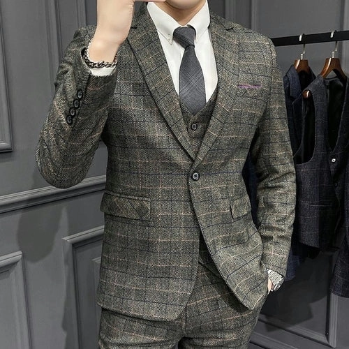 West Louis? Designer Business Plaid 3 Piece England Suit Luxury Wearable Business Ready Style