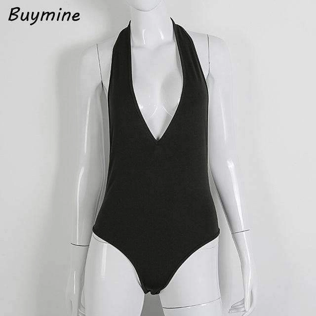 Buymine Deep V Sexy Bodysuit With Body Chain Backless Women Short Jumpsuit Sequined Halter Skinny Bodysuit Push Up Rompers Femme Embellished look